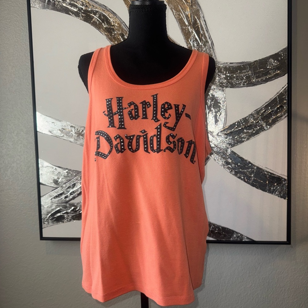 Harley-Davidson Women's Orange Sleeveless Tank with Studded Logo - Picture 1 of 5